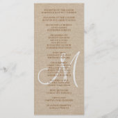 Ruw Linnen Canvas Trouwhuwelijk Monogram Programma Programmakaart (Achterkant)