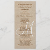 Ruw Linnen Canvas Trouwhuwelijk Monogram Programma Programmakaart (Voorkant)