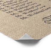 Ruw linnen canvas trouwmonogram zitplaatsgrafiek poster (Hoek)