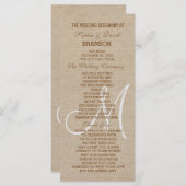 Ruw linnen canvas trouwmonogramprogramma programmakaart (Voorkant / Achterkant)