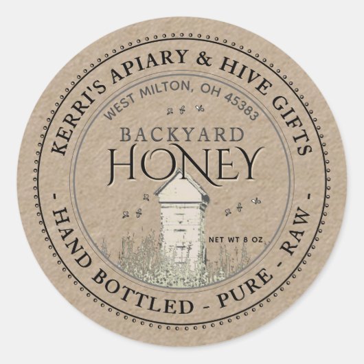 Ruw met voorgevulde buik ronde sticker (Voorkant)