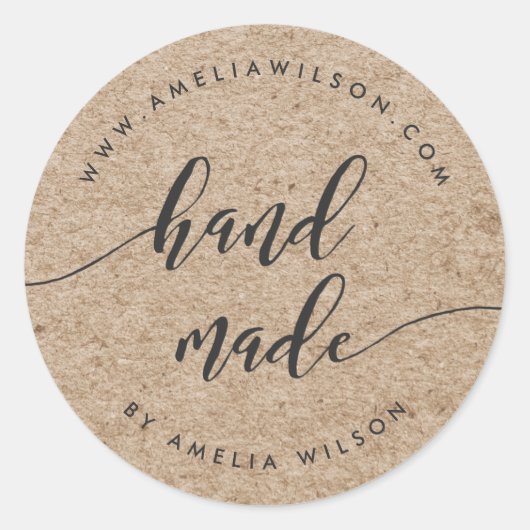 Ruw namaak-kraft ontspannen script handgemaakt ronde sticker (Voorkant)