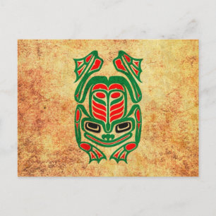 Ruw Native Haida Art Frog, rood groen Briefkaart