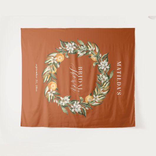 Ruw oranje citrus botanische bruidsdouche-feest wandkleed (Voorkant (horizontaal))