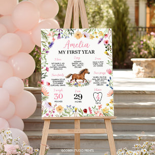 Ruw Paard Wilde Bloem Verjaardag Mijlpaal Bord Poster