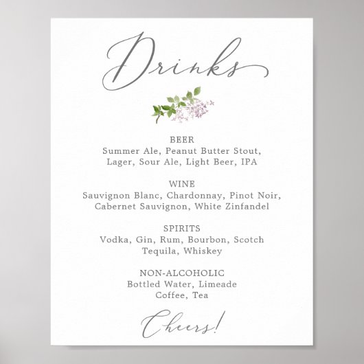 Ruw paarse trouwdrankjes menu bord poster (Voorkant)