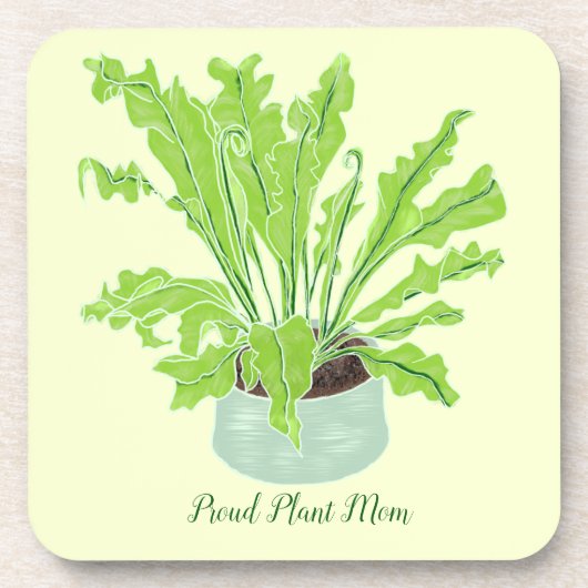 Ruw Plant Mam - de nestfern van de vogel op geel. Bier Onderzetter (Voorkant)