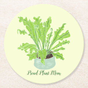 Ruw Plant Mam - de nestfern van de vogel op geel. Ronde Kartonnen Onderzetter