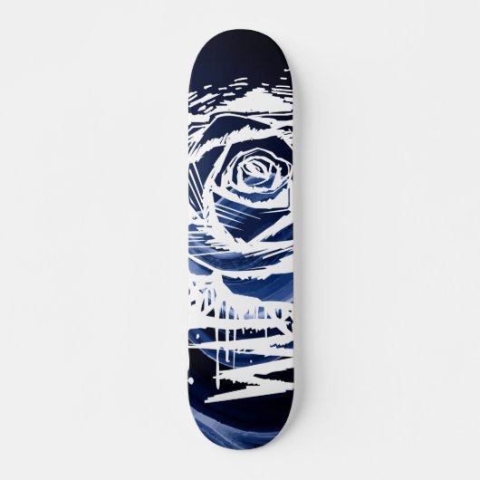 Ruw Roos Graffiti Kunst – Witte Drip Roos op Blauw Persoonlijk Skateboard (Voorkant)