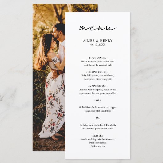 Ruw Schrift Foto Moderne Trouwdag Menu (Voorkant / Achterkant)
