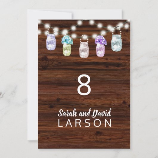 Ruw stenen potje met verlichte huwelijks tafelnumm kaart (Voorkant)