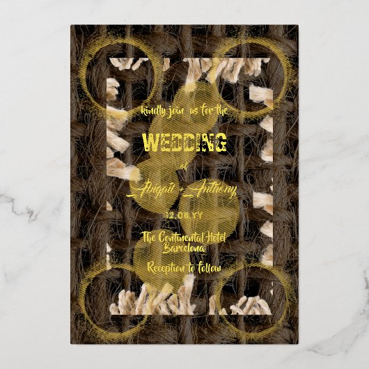 Ruw Touw Stijlvolle Border Bruiloft Folie Uitnodiging (Voorkant)