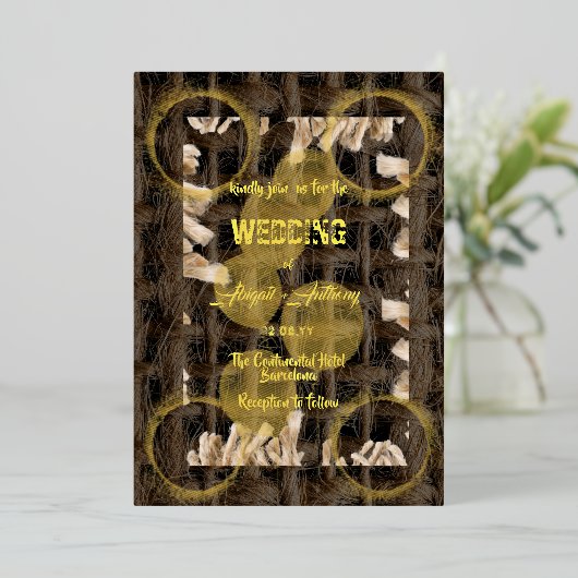 Ruw Touw Stijlvolle Border Bruiloft Folie Uitnodiging (Staand Voorkant)