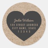 Ruw uitziende Kraft en grijze hart retouradres Ronde Sticker (Voorkant)