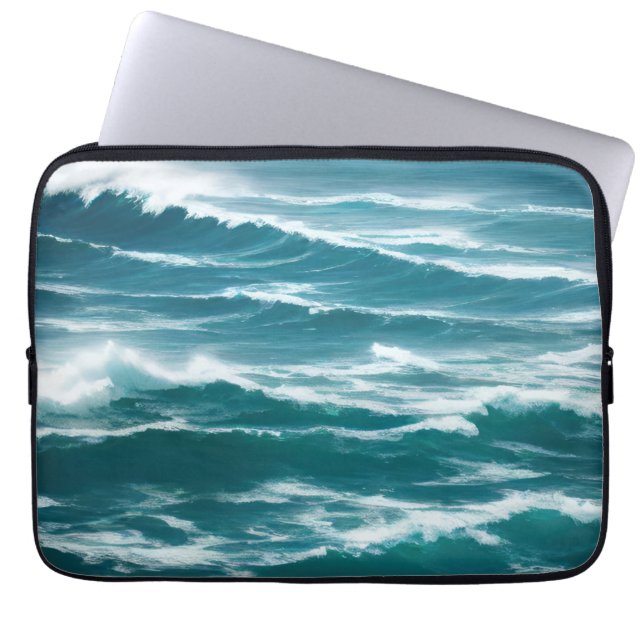 Ruw water turquoise oceaangolven laptop sleeve (Voorkant)