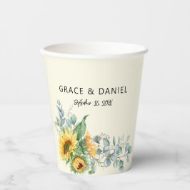 Ruw waterverf zonnebloem Eucalyptus groen Papieren Bekers