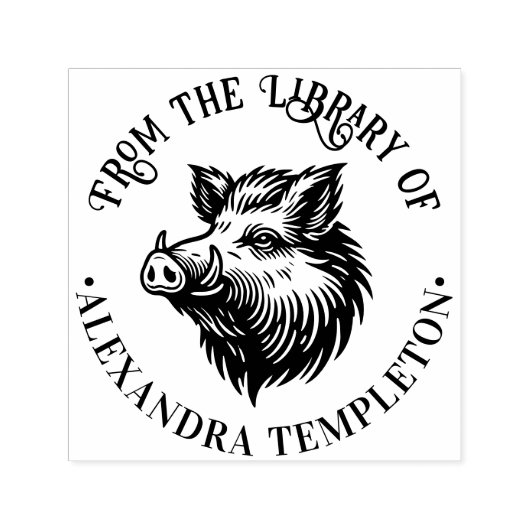 Ruw Wild Zwijn Kop Bibliotheek Boek Naam #1P Zelfinktende Stempel (Design)