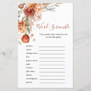 Ruw wilde bloem baby shower woord-ontwarspel
