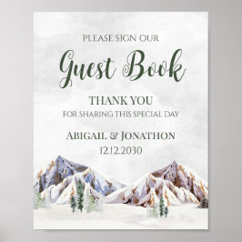 Ruw Winter Berg Bruiloft Gastboek Bord Poster