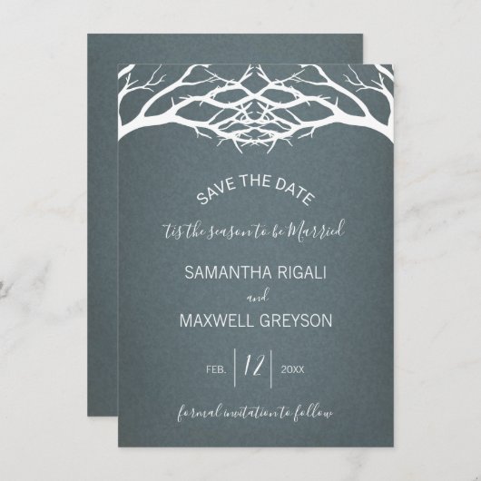 Ruw winter berkenboom Save The Date kaart (Voorkant / Achterkant)