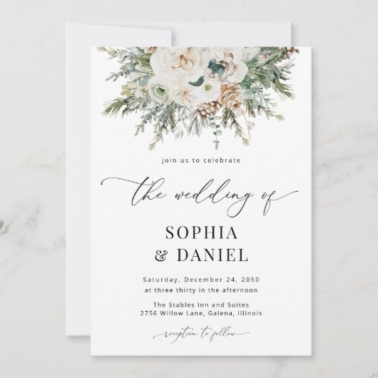 Ruw winter dennenappel trouwuitnodiging save the date (Voorkant)