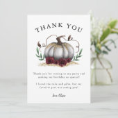 Ruw Witte Gouden Pompoen Verjaardagsfeestje Bedankkaart (Staand voorkant)