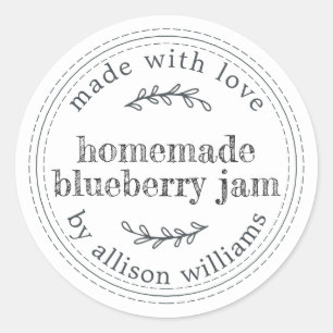 Ruw zelfgemaakte bosbessenjam inmaken zwart wit ronde sticker