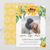 Ruw Zonnebloem Boeket Foto Script Save The Date (Voorkant / Achterkant)