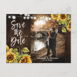 Ruw Zonnebloem Huwelijksfoto Save The Date Aankondigingskaart