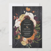 Ruw Zwart Houten Herfst Bloemenkrans Bruiloft Kaart (Voorkant)