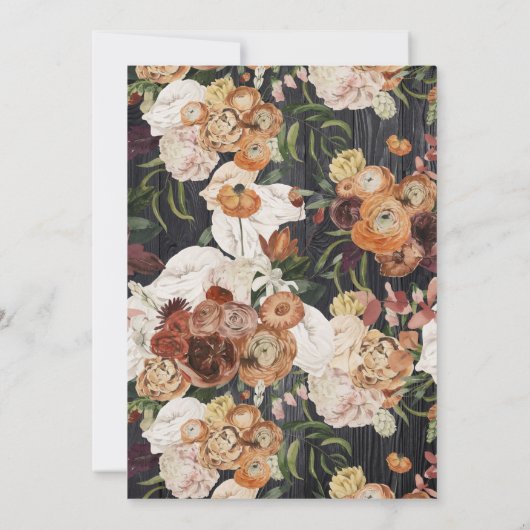 Ruw Zwart Houten Herfst Bloemenkrans Bruiloft Kaart (Achterkant)