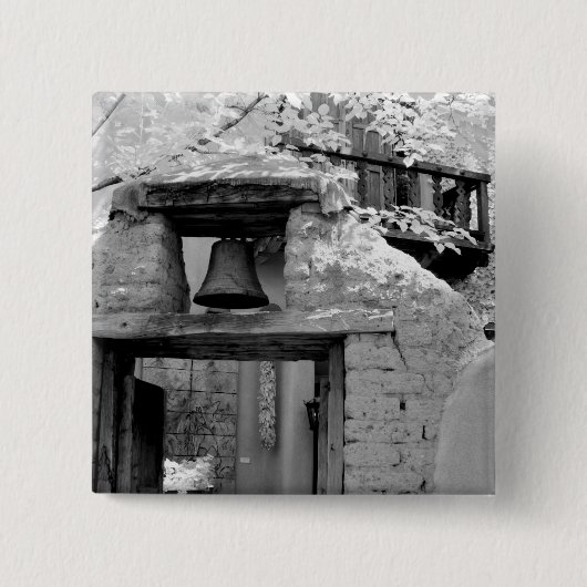 Ruwe adobe bel in entree, Santa Fe, New Vierkante Button 5,1 Cm (Voorkant)