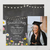 Ruwe afstudeerfeestfoto met krijt wilde bloemen kaart (Voorkant / Achterkant)