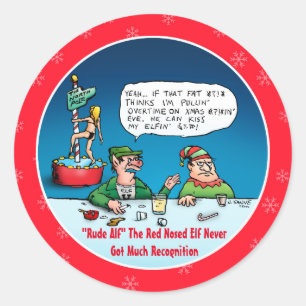 Ruwe Alf de Rode Cartoon van Kerstmis van het Elf Ronde Sticker