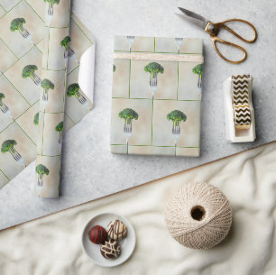Ruwe Broccoli Bloem op een Vork Cadeaupapier