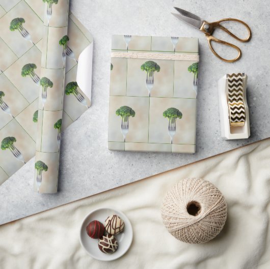 Ruwe Broccoli Bloem op een Vork Cadeaupapier (Crafts)