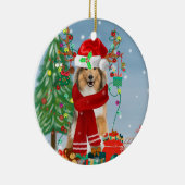 Ruwe Collie Dog in Sneeuwkerstcadeau   Keramisch Ornament (Rechts)
