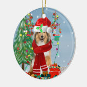 Ruwe Collie Dog in Sneeuwkerstcadeau   Keramisch Ornament (Links)