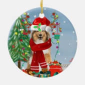 Ruwe Collie Dog in Sneeuwkerstcadeau   Keramisch Ornament (Achterkant)