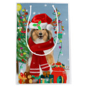 Ruwe Collie Dog in Sneeuwkerstcadeau Medium Cadeauzakje (Voorkant)