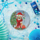 Ruwe Collie Dog in Sneeuwkerstcadeau Papieren Bordje (Feest)