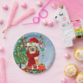 Ruwe Collie Dog in Sneeuwkerstcadeau Papieren Bordje (Feest)