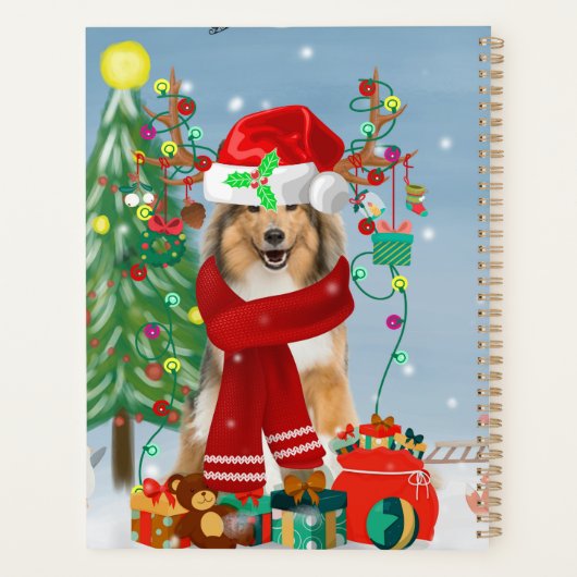 Ruwe Collie Dog in Sneeuwkerstcadeau Planner (Achterkant)
