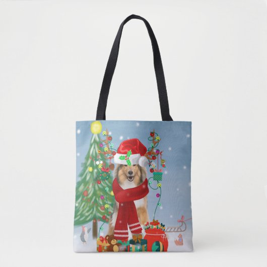 Ruwe Collie Dog in Sneeuwkerstcadeau Tote Bag (Voorkant)