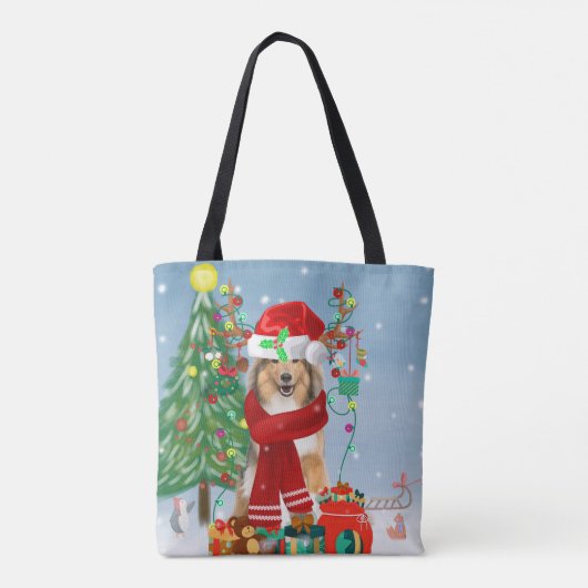 Ruwe Collie Dog in Sneeuwkerstcadeau Tote Bag (Achterkant)