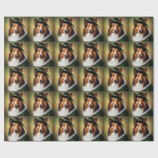 Ruwe Collie Dog in St. Patrick's Day Dress Cadeaupapier (Vlak)