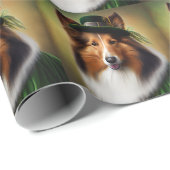 Ruwe Collie Dog in St. Patrick's Day Dress Cadeaupapier (Rol Hoek)