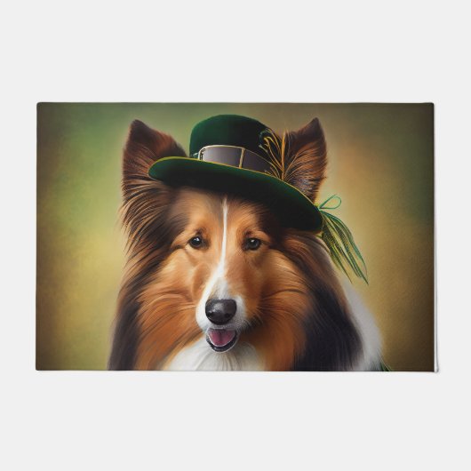 Ruwe Collie Dog in St. Patrick's Day Dress Deurmat (Voorkant)