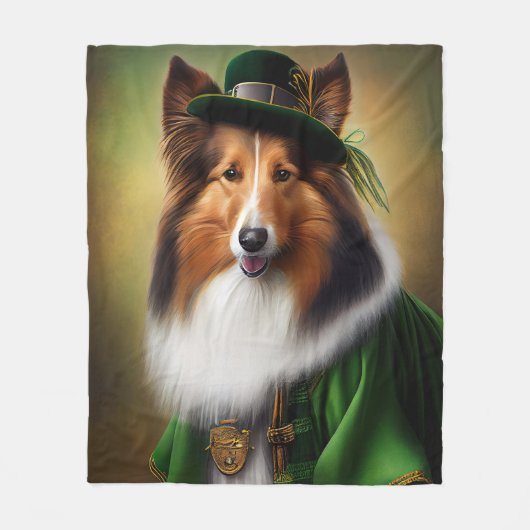 Ruwe Collie Dog in St. Patrick's Day Dress Fleece Deken (Voorkant)