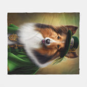 Ruwe Collie Dog in St. Patrick's Day Dress Fleece Deken (Voorkant (Horizontaal))